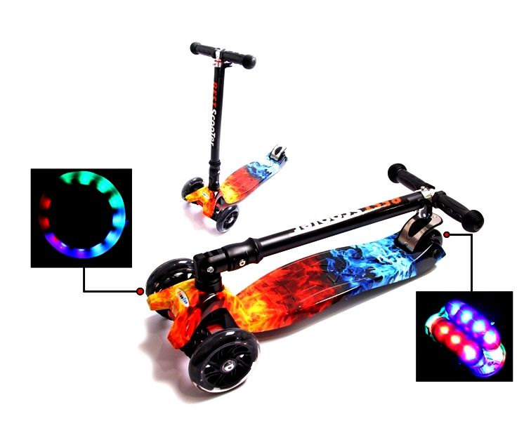 

Детский самокат Scale Sports ABEC-7 MAXI. Fire & ACE. Складной руль.