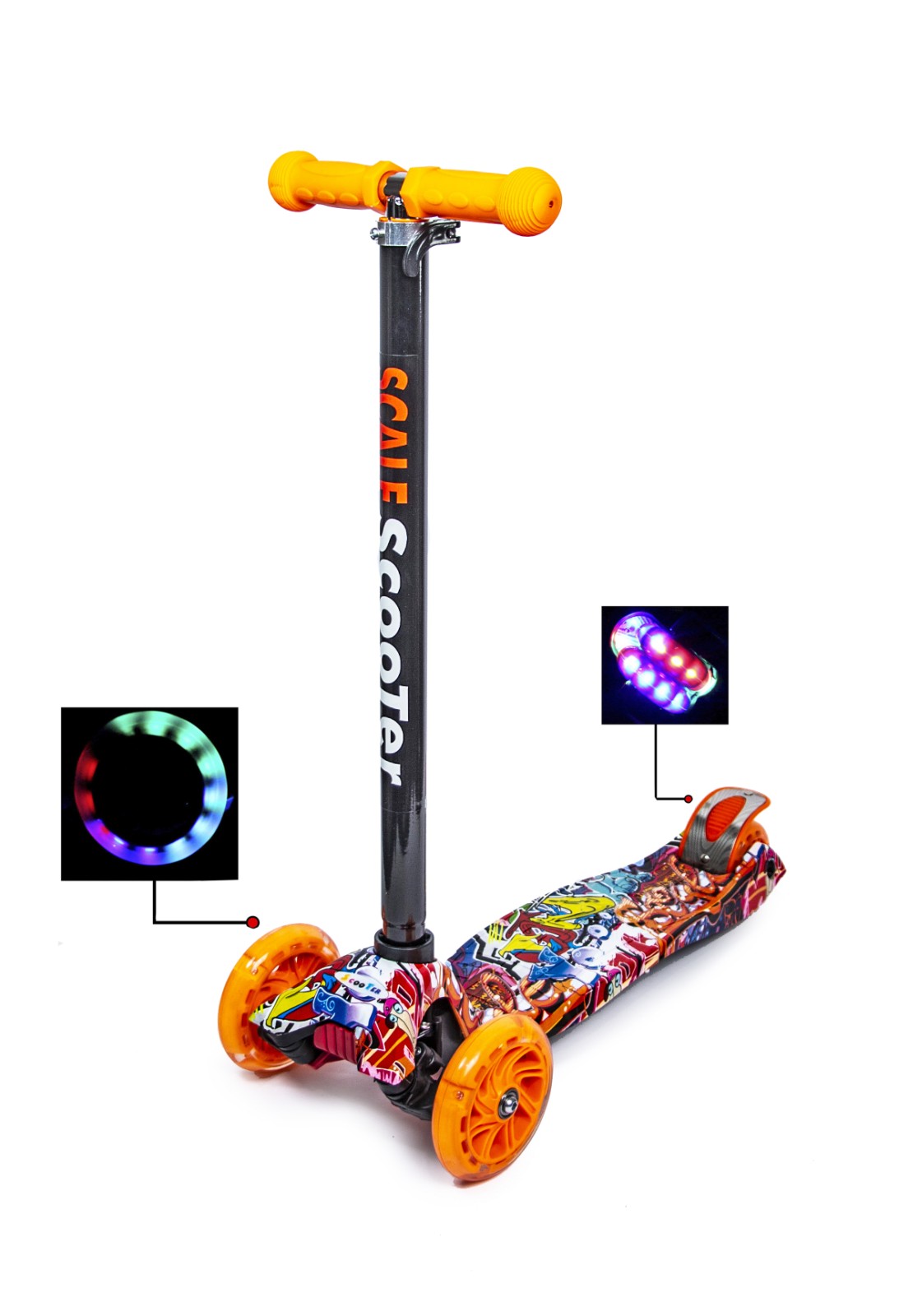 

Детский самокат Scale Sports MAXI ABEC-7 Graffity. Светящиеся колеса!