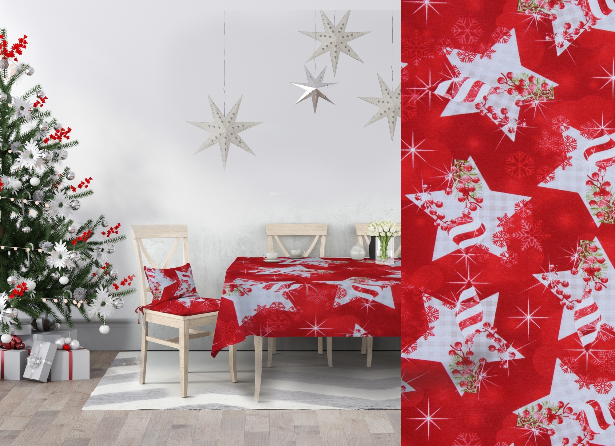 

Скатерть Новогодняя Wassa-Home-Decor 220х130 см Красная Звезды