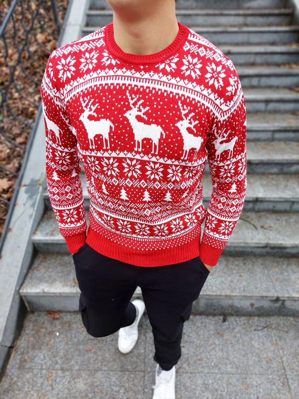 

Мужской свитер с оленями DS3689 рXXL красный