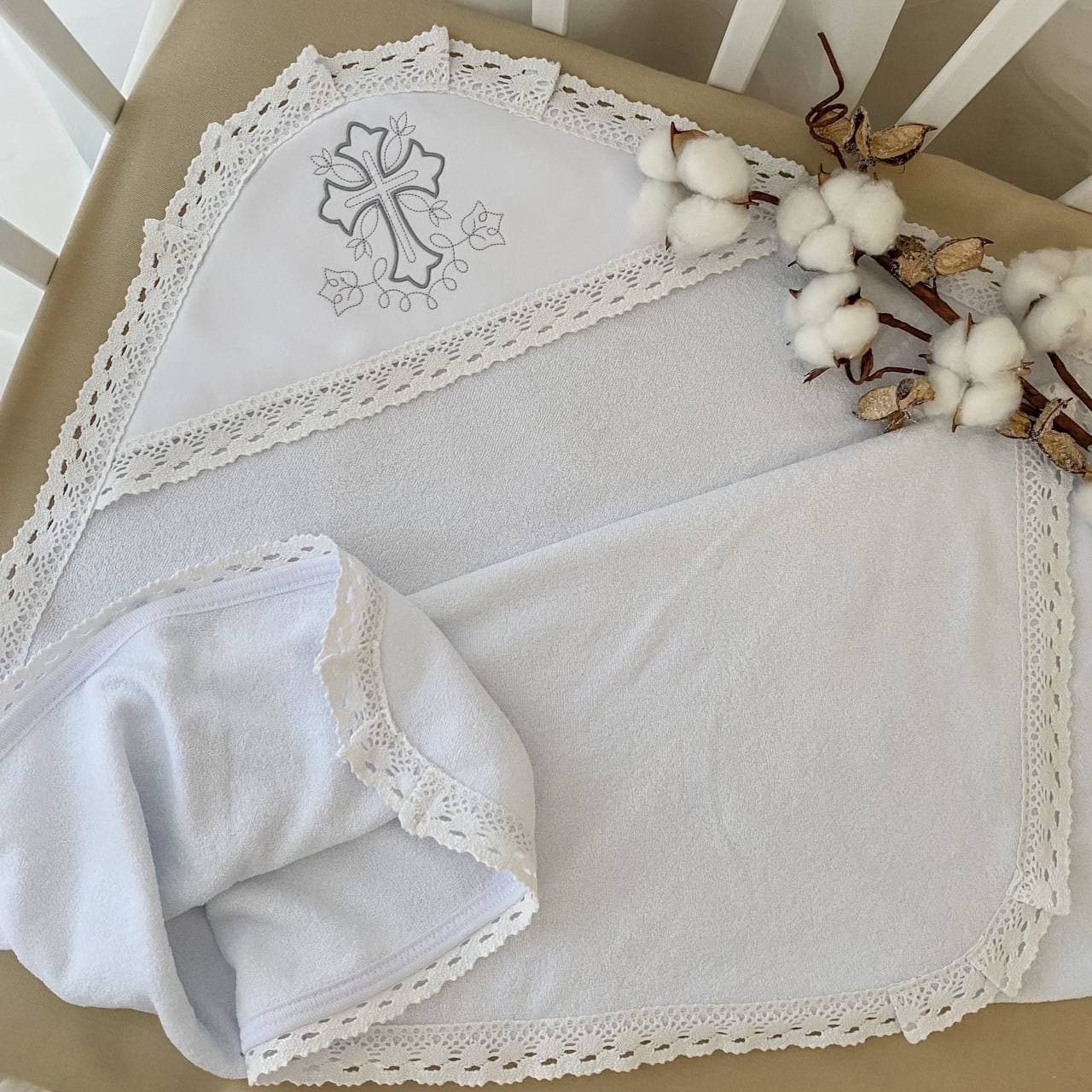 

Крижма BetiS "Чарівний янгол М" подвійна з вишивкою Білий/срібло Махра 27687114 75*100 см