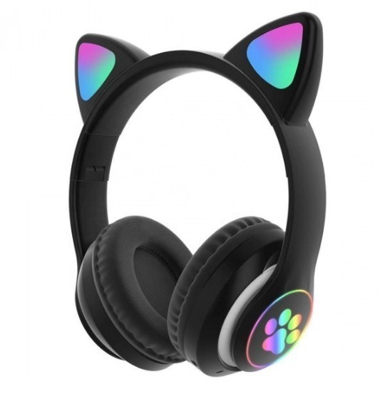 

Беспроводные Bluetooth наушники Cat STN-28 Кошачьи ушки Гарнитура с микрофоном FM радио + AUX, подсветка (Черный)