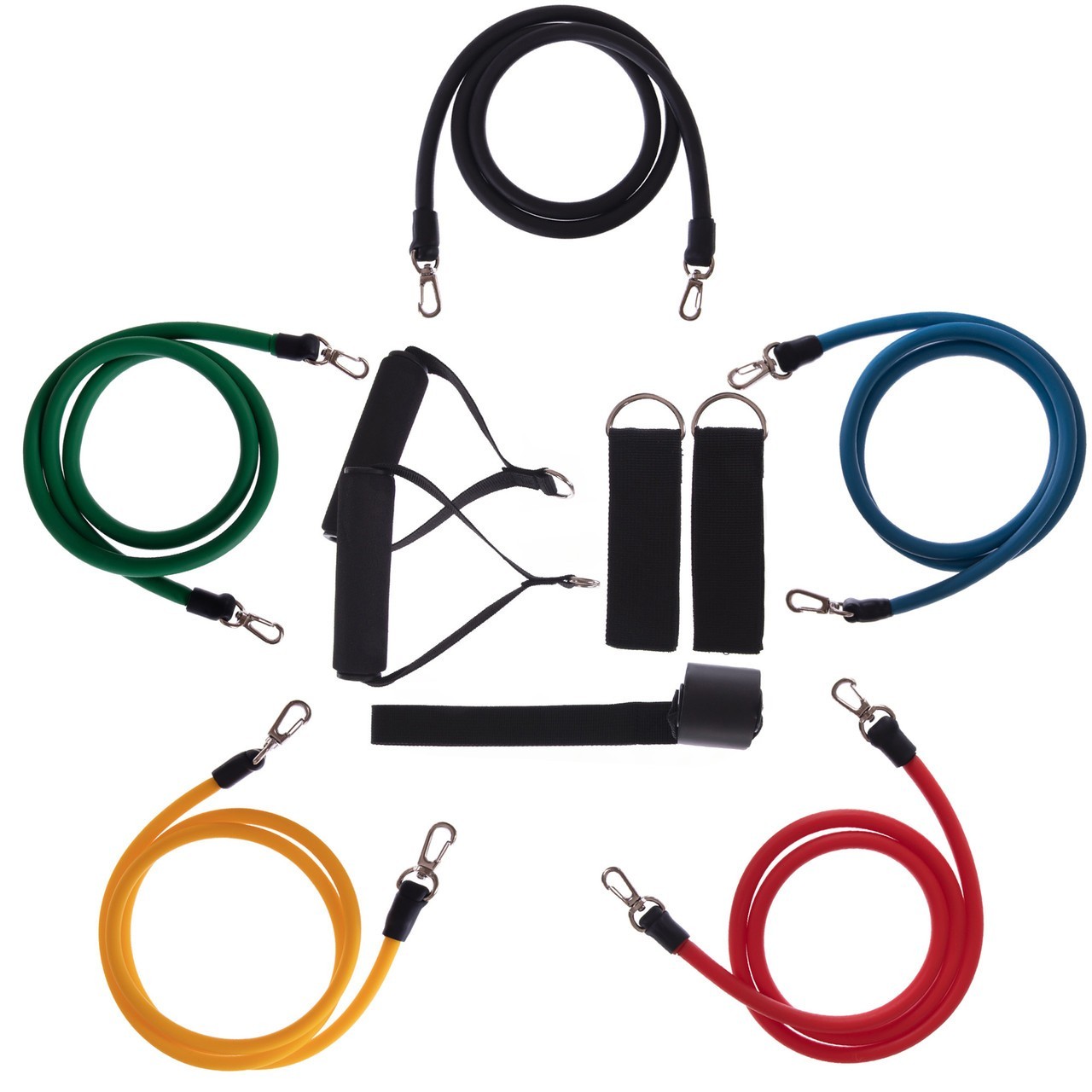 

Эспандер многофункциональный резиновый с ручками для тренировок фитнеса универсальный Power Bands 5 жгутов 120 см АН5120