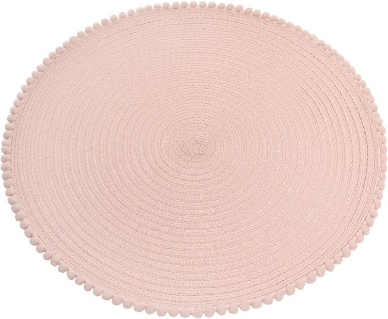 

Набор 6 сервировочных ковриков "Margrese Сircle" 38см, розовая пудра с ободком из помпонов (подтарельники)