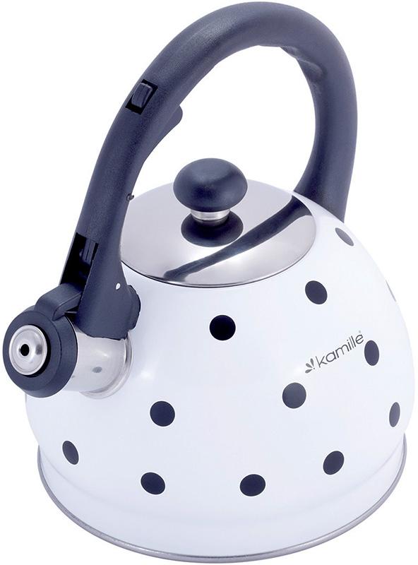 

Чайник Kamille Polka Dot Kettle 2л из нержавеющей стали со свистком, в горошек, белый