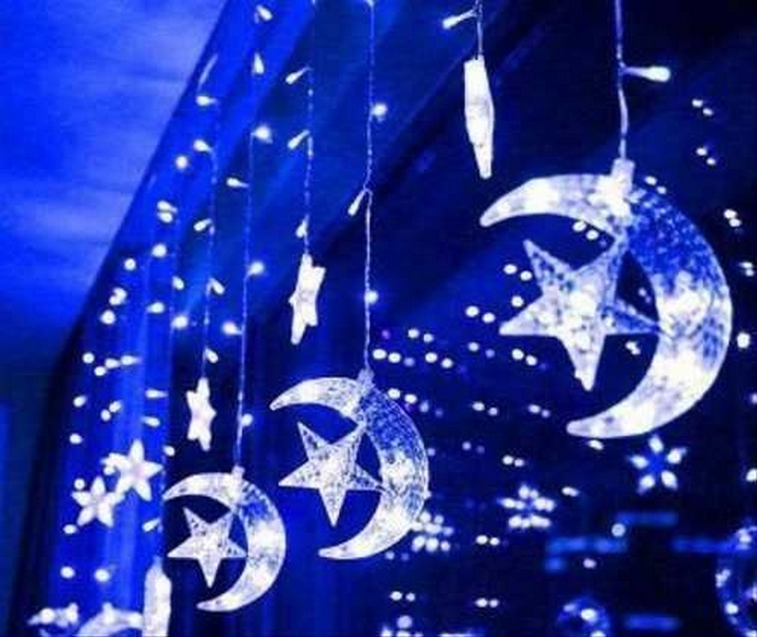 

Светодиодная гирлянда штора Звездочки и Месяцы 2.5х1.0м 120 Led (Синий)