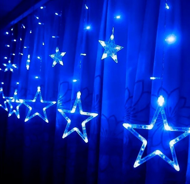 

Гирлянда штора Звезды 2.5х1.0м 120 Led (6 Звезд по 9 см + 6 Звезд по 18 см) Синий