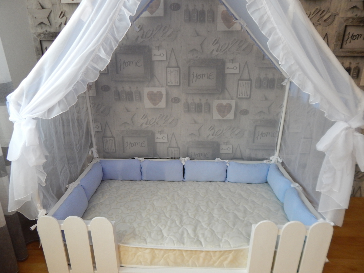 

Кроватка-домик "Сказка" для мальчика, кровать Монтессори для детей, каркас+шатер+ матрас+подушки(или косичка) периметр