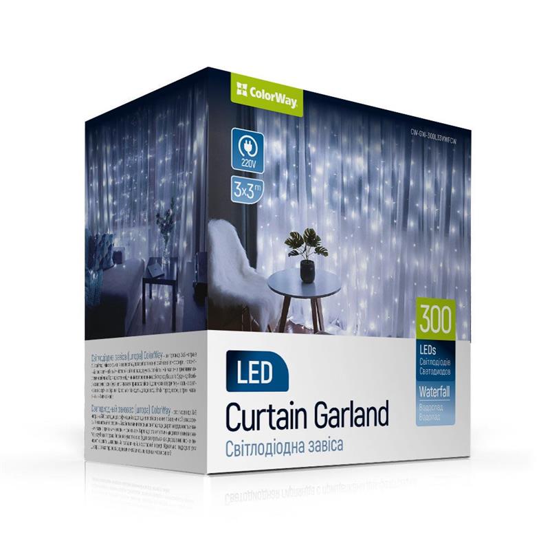 

Светодиодная гирлянда ColorWay (CW-GW-300L33VWFCW) штора 300LED, 3м, холодный цвет, 220V