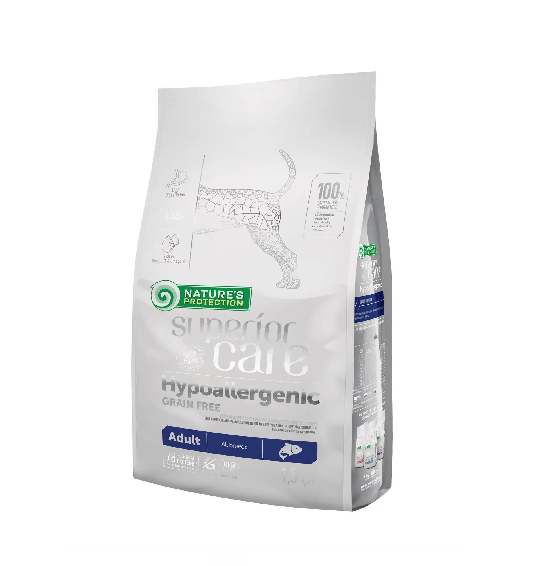 

Сухой корм для собак Nature's Protection Superior Care Hypoallergenic Grain Free Adult All Breeds с лососем 1,5 кг