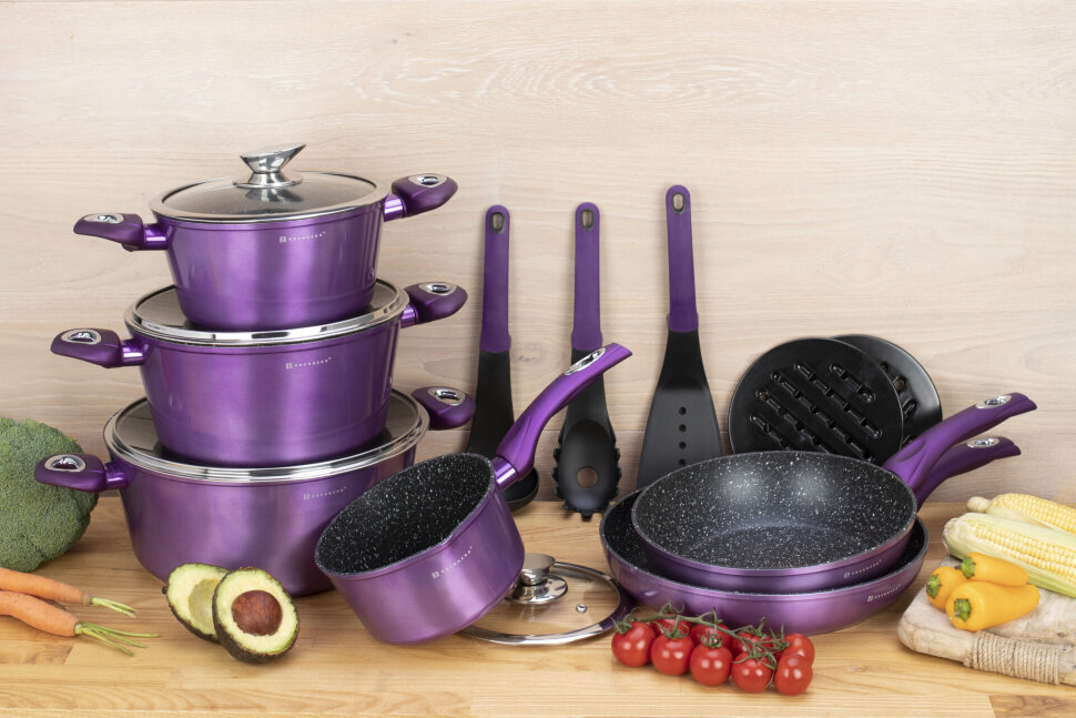 

Набор посуды из 15 предметов Violet&Black Metallic Line Edenberg EB-5627