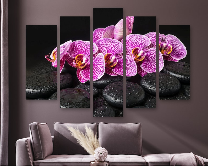 

Модульная картина на холсте из пяти частей Лилово-белая орхидея 187x119 см