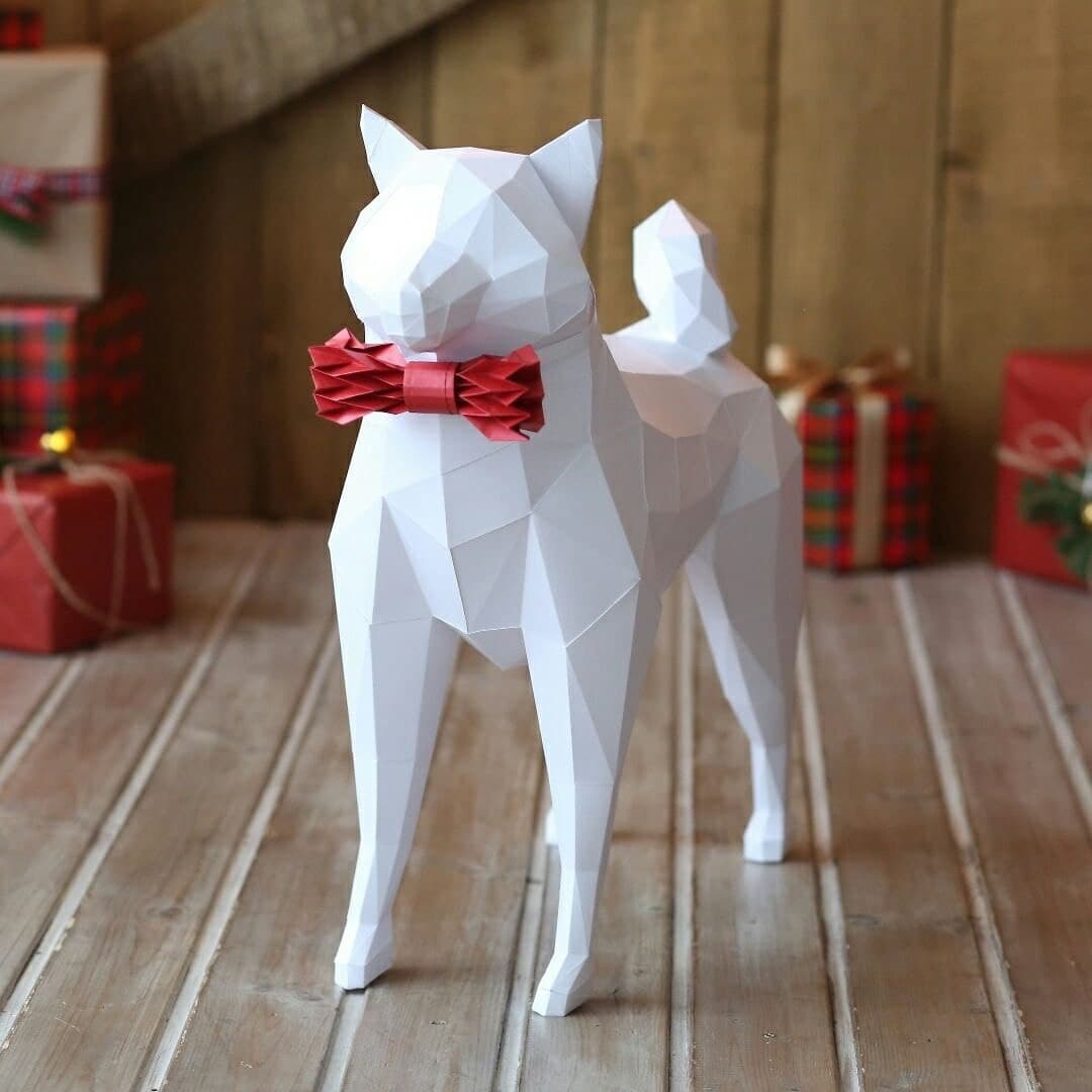 

3D-аппликация оригами Собака с бантом Papercraft бумага LUX качества и клей (071-S1)