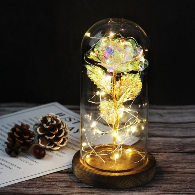 

Роза в колбе с LED подсветкой Forever Rose романтический подарок ночник 21см