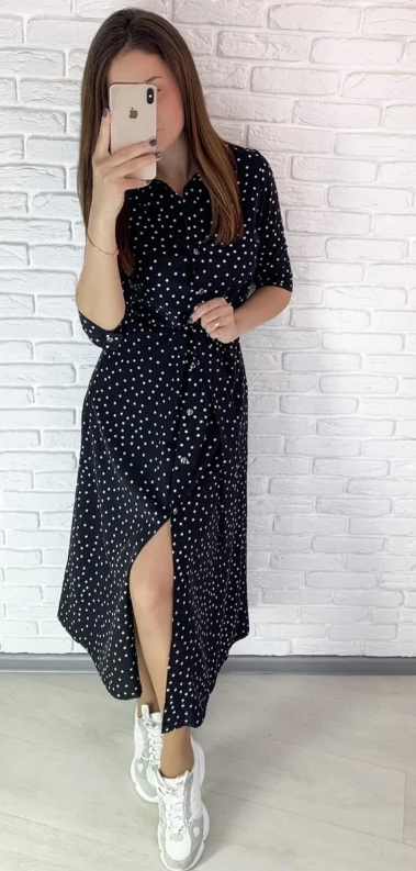 

Платье миди в горошек Fashion Woman FG00808 р48 черное