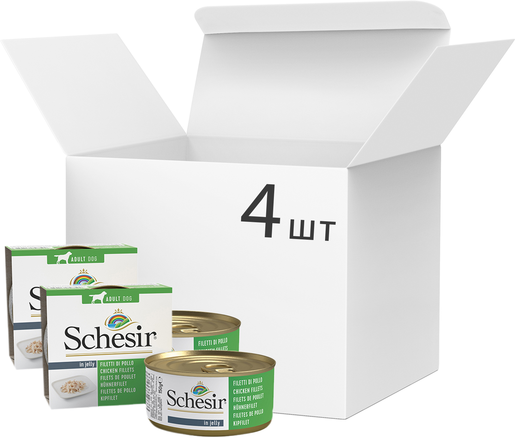 

Упаковка влажного корма Schesir Chicken Fillet филе курицы 150 г 4 шт