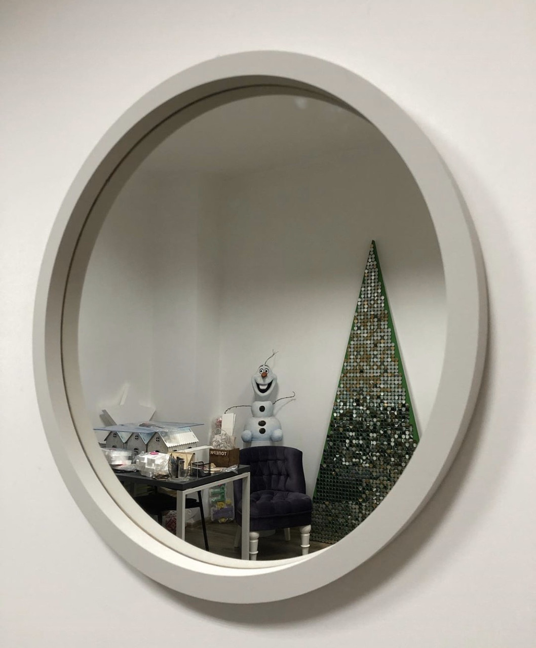 

Зеркало белое круглое с деревянной рамой Manific Decor