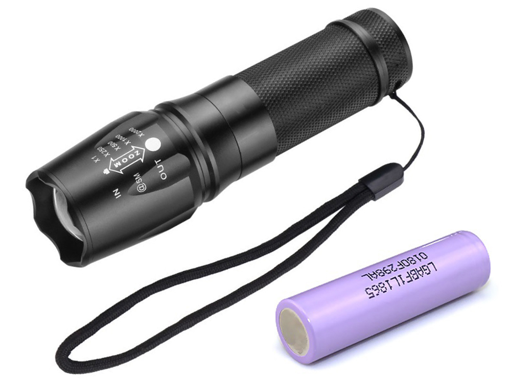 

Фонарь Police 2831/2381-T6, ЗУ 220V, zoom, Box + Оригинальный аккумулятор LG 18650 3400 mAh Черный (1006-982-00)