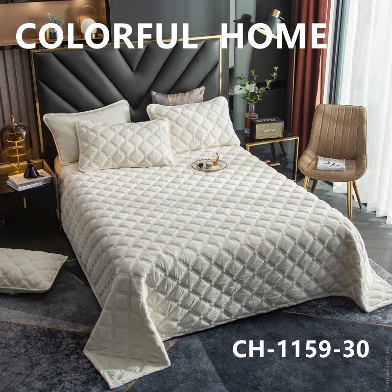 

Велюровое стеганое покрывало Colorful Home 200x230 см плед на кровать (Кремовый)