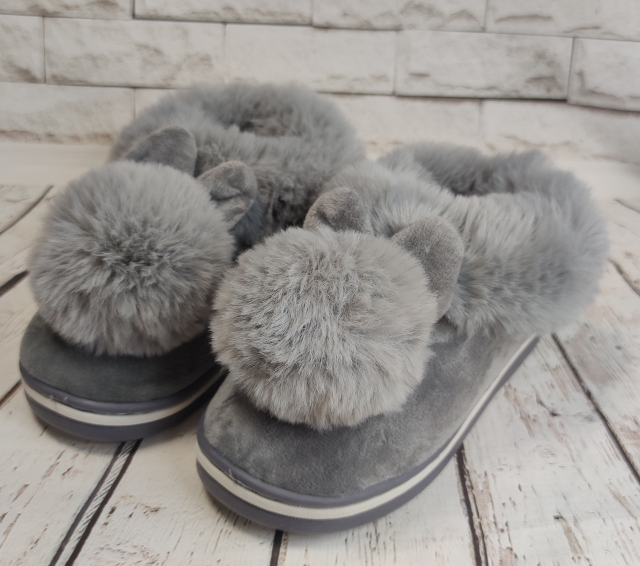 

Детские тапочки теплые высокий задник комнатные для дома девочки домашние зайчик серые 34/35р 20.5-21см