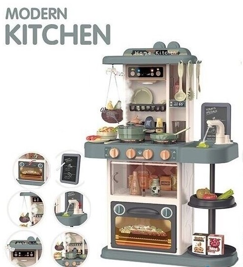 

Детская игровая Кухня Spraying Kitchen 889-183, высота 72 см, звук, свет, 43 предмета, с крана льется вода, холодный пар