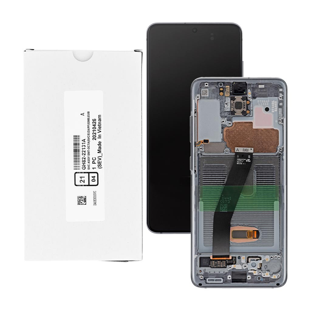 

Дисплей Samsung G980 Galaxy S20 Cosmic Grey, GH82-22131A, с тачскрином, с рамкой, Service Pack Original, Black