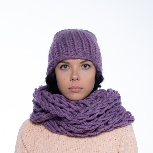 

Комплект из толстой пряжи шапка и снуд PureWool Zefir Виноградный ZR10506NW