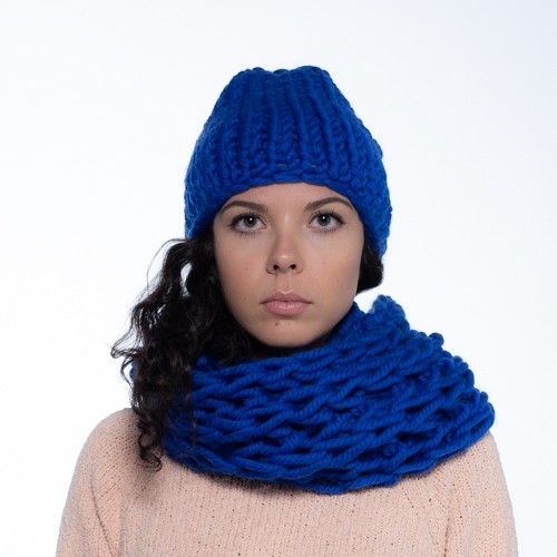 

Комплект зимний из толстой пряжи шапка и снуд PureWool Zefir Синий электрик ZR11529NW