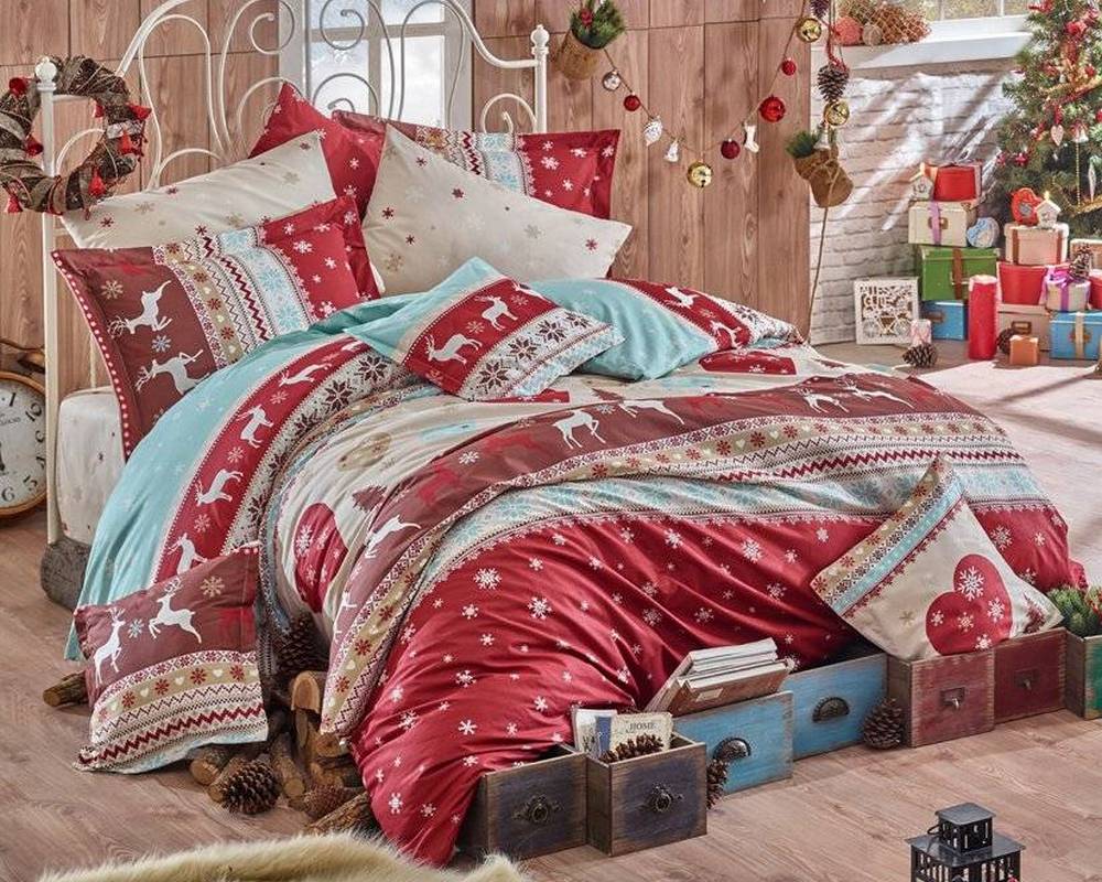 

Новогоднее турецкое постельное белье Clasy ранфорс Santa полуторное