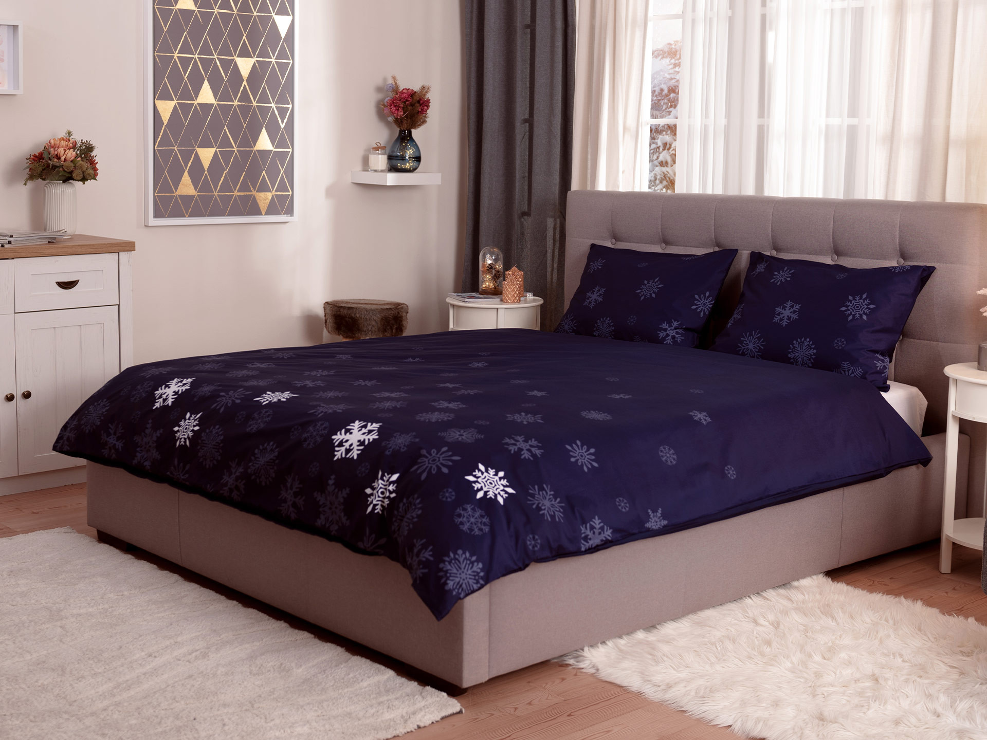 

Комплект постельного белья Снежинки Black Diamonds Dormeo Синий 200x200 см
