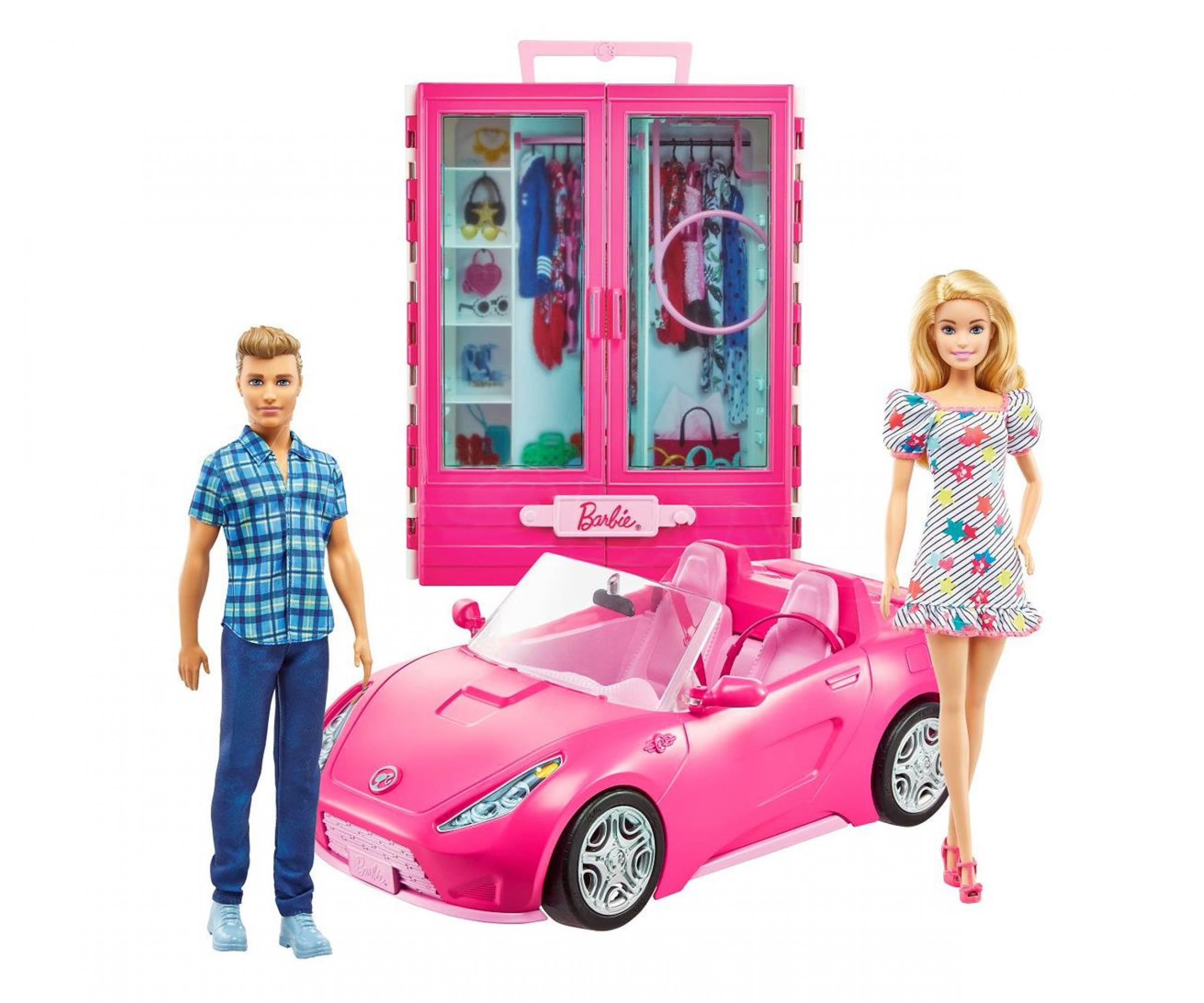 

Набор Barbie и Кен с гардеробом и розовым кабриолетом Барби GVK05