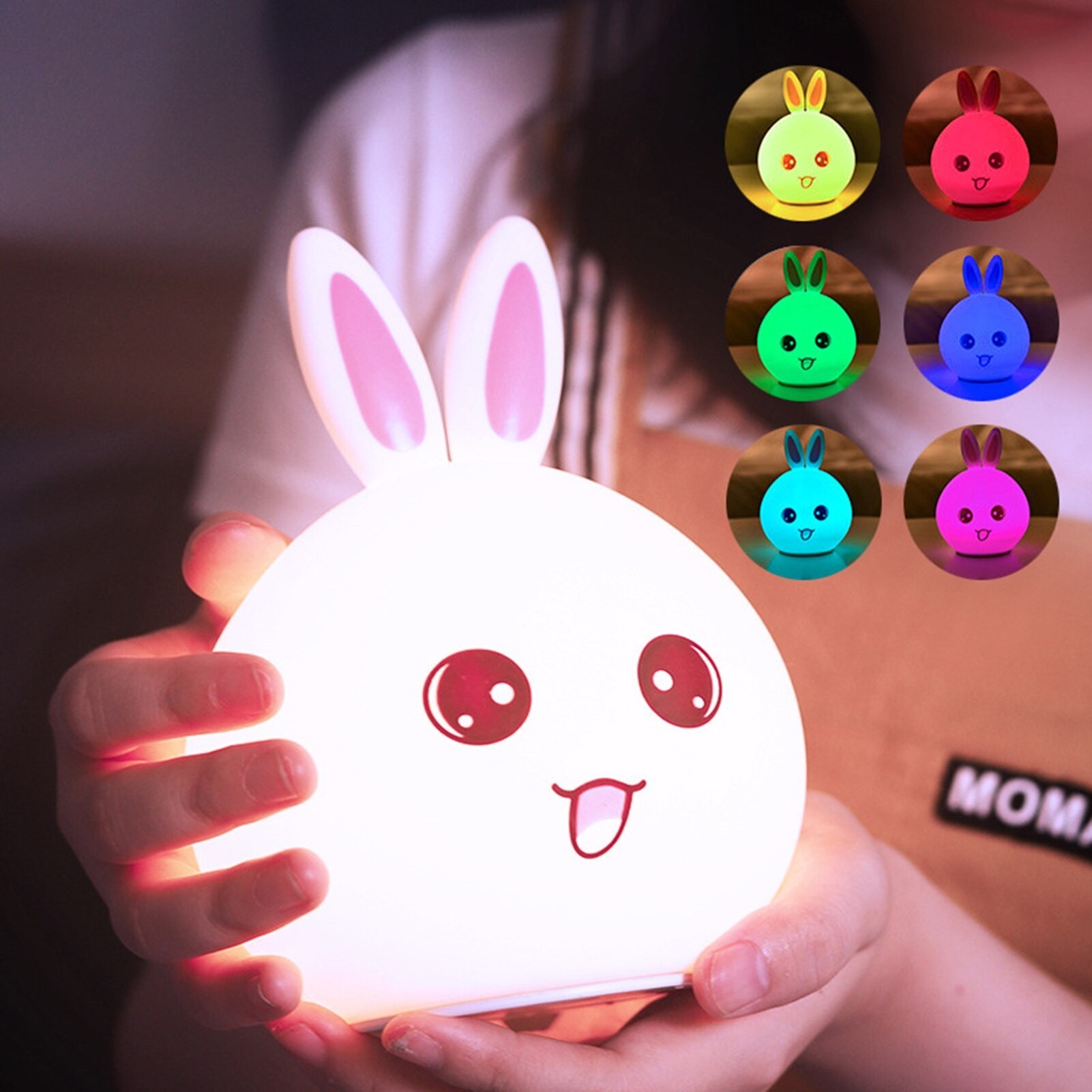 

​Ночник силиконовый Зайчик 6 цветов LED подсветки Работает от аккумулятора