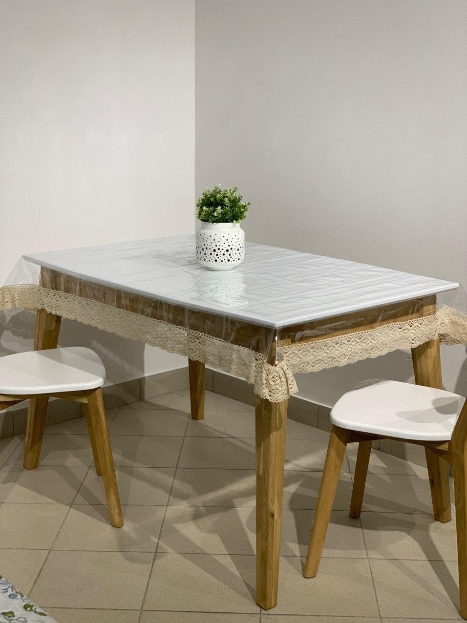 

Силиконовая Скатерть с кружевом 240х110 см Кремовый