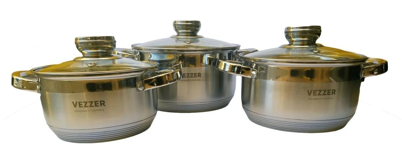 

Набор кастрюль Vezzer (2,1, 2,9, 3,9 л) из нержавейки с 7-ми слойным дном