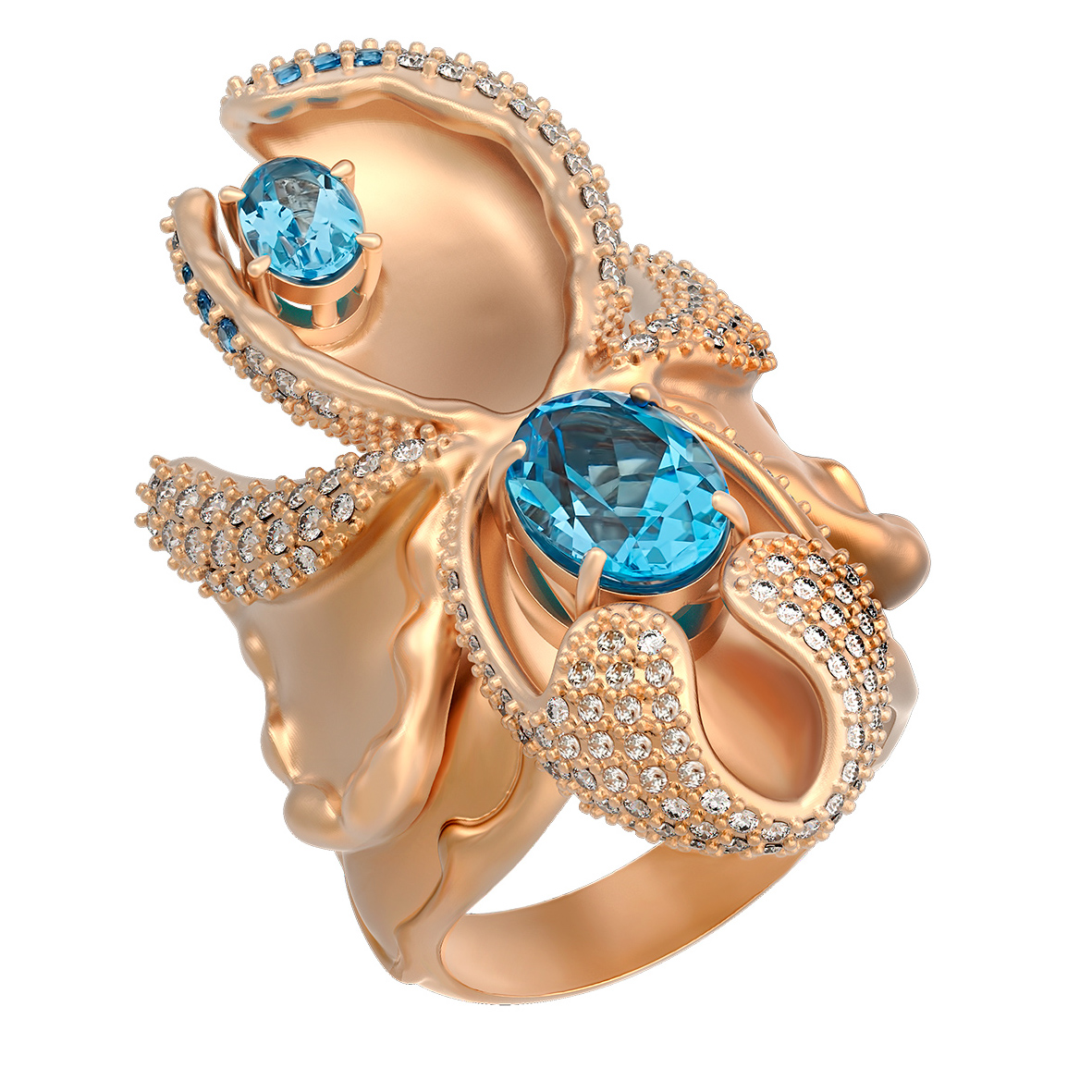 

Золотое кольцо с голубым топазом и фианитами Tango Jewellery Company 371778 размер 19.5