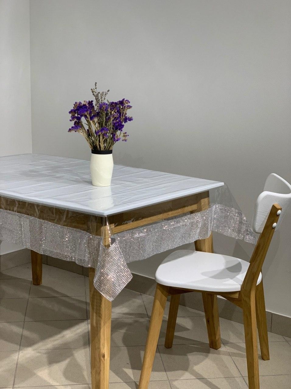 

Силиконовая Скатерть с стразовой лентой 270х140 см Серебро