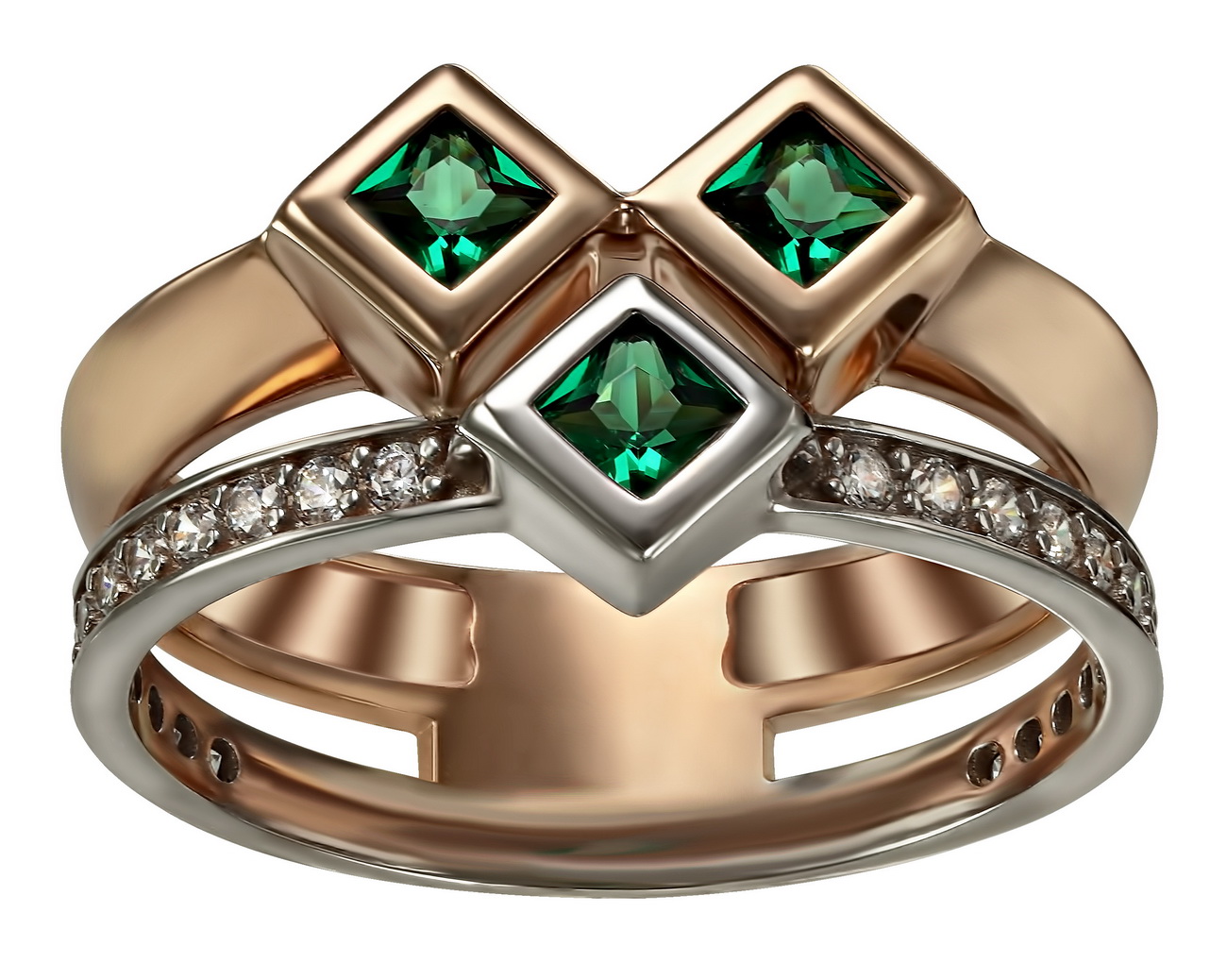 

Золотое кольцо с изумрудами и фианитами Tango Jewellery Company 377746 размер 19