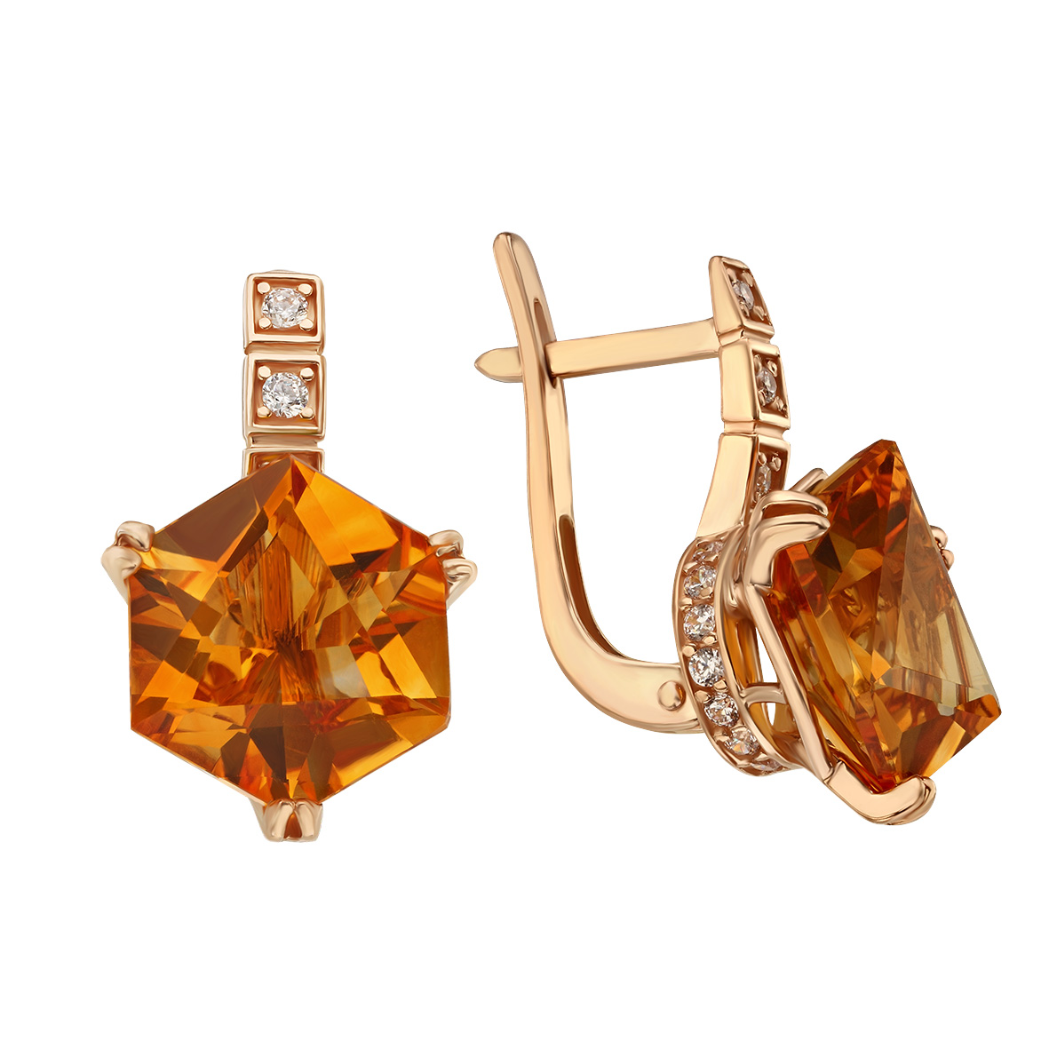 

Золотые серьги с цитрином и фианитами Tango Jewellery Company 449781