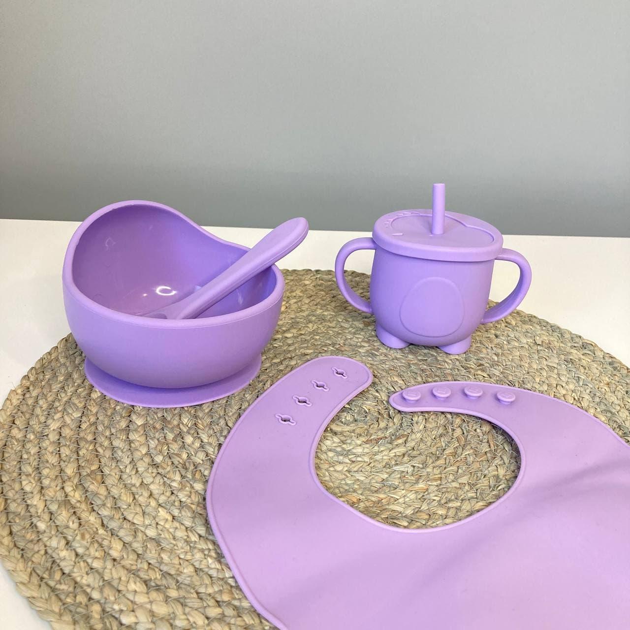 

Силиконовая посуда набор для прикорма Gornyatko тарелка поильник слюнявчик Сиреневый