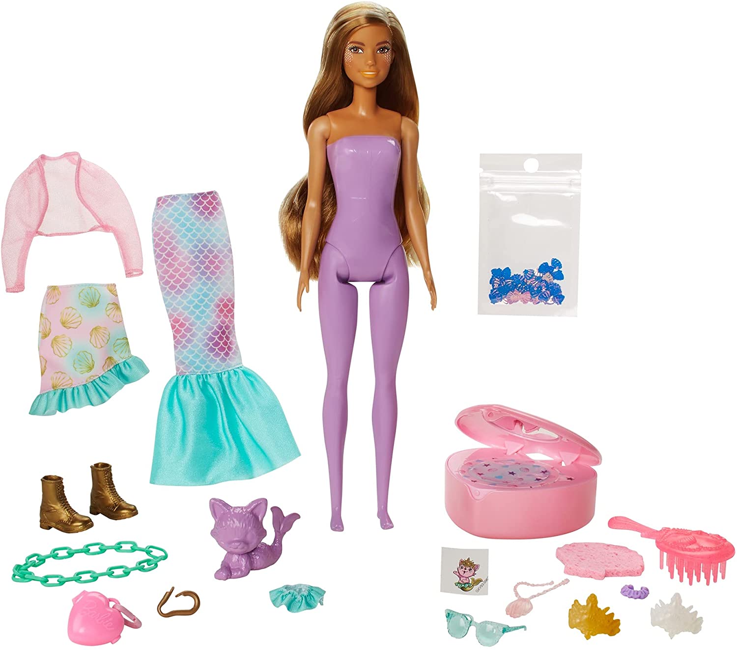 

Кукла Барби Сюрприз Цветное перевоплощение Русалочка Barbie Color Reveal Peel Mermaid Fashion Doll Set with 25 Surprises (GXV93)