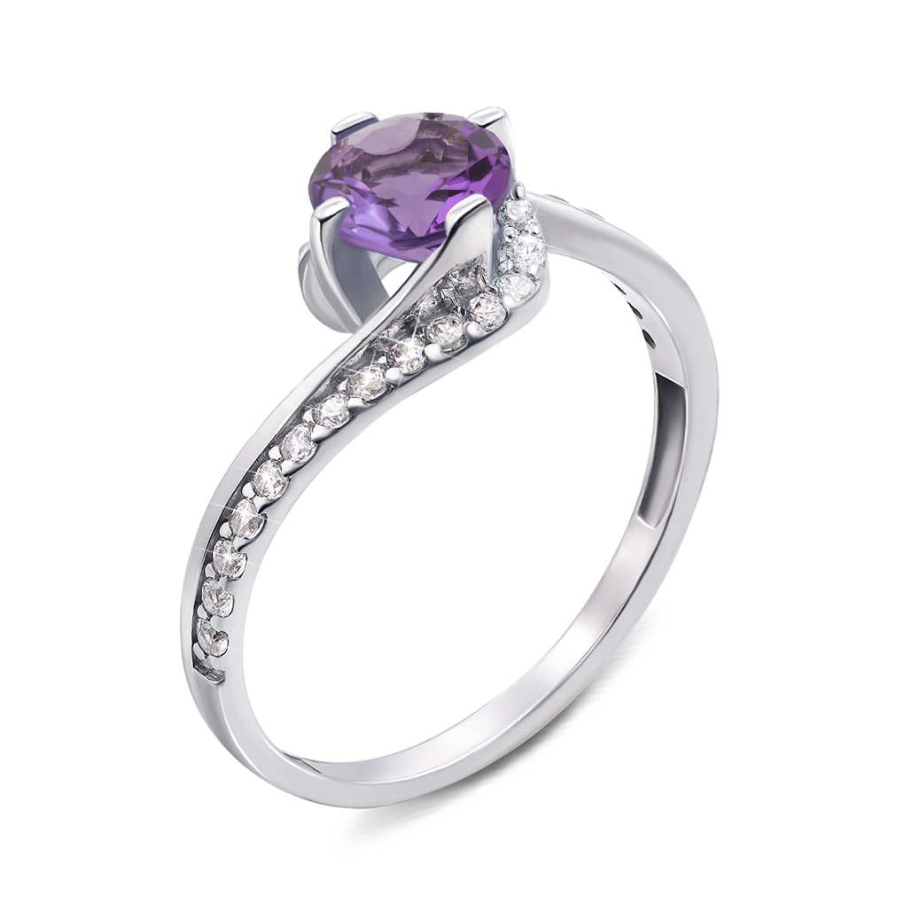

Серебряное кольцо с аметистом и фианитами 000136410 18 размера