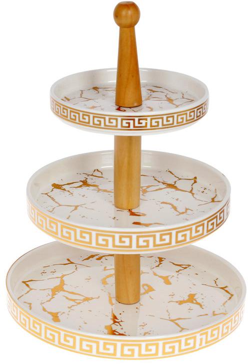 

Блюдо фуршетная стойка "Мраморная Роскошь" Ø25см 3-х ярусная, фарфор, белый мрамор, круглая