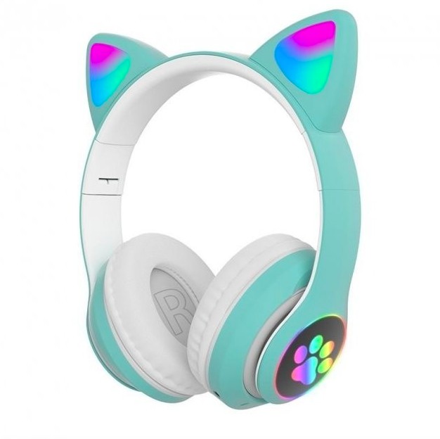 

Беспроводные детские Bluetooth наушники с кошачьими ушками и цветной подсветкой Cat VZV-23M зеленые