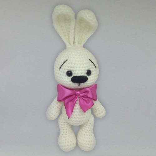 

Игрушка Hand-made Амигуруми. Зайчик с бантом, белый 21см