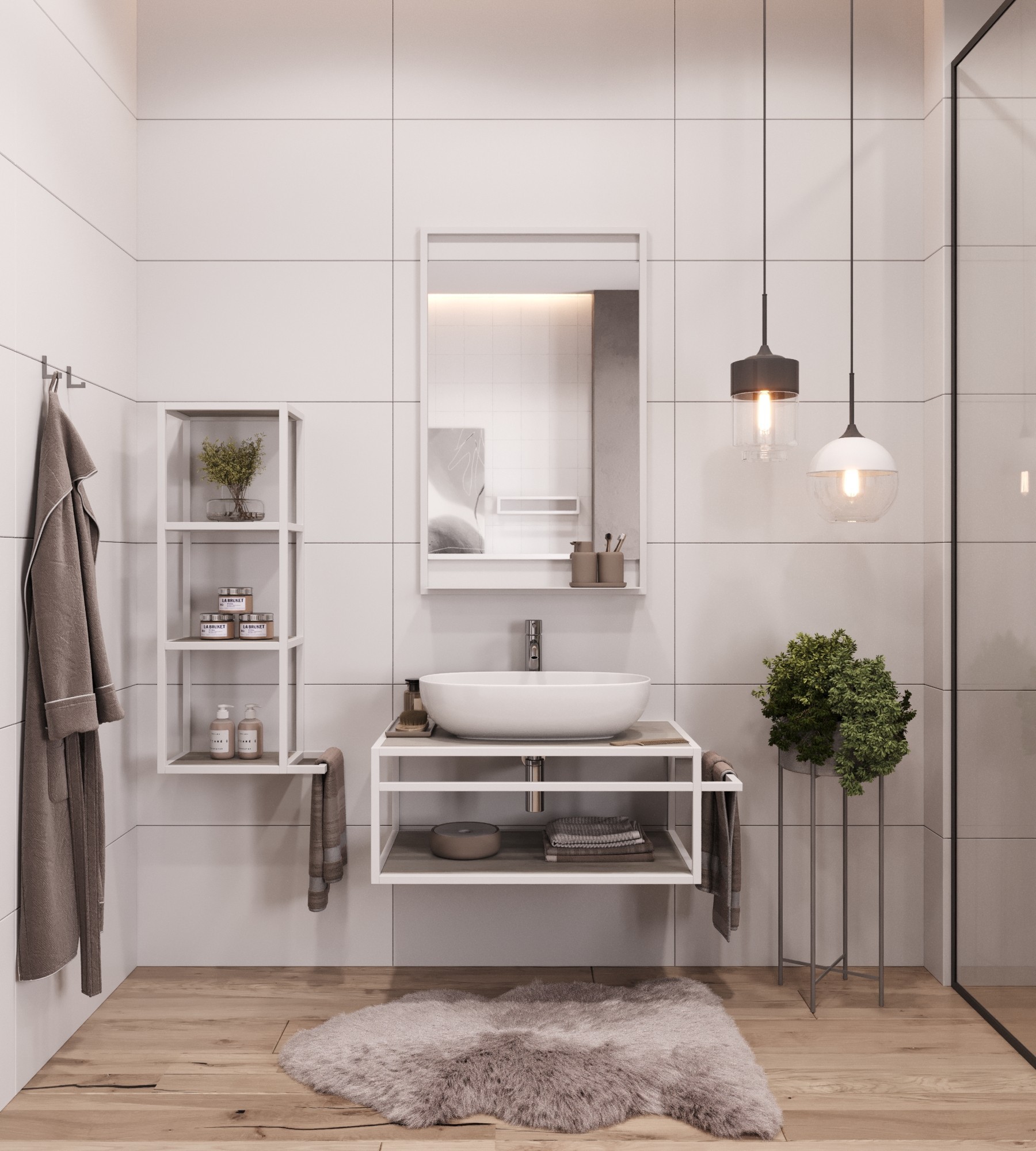 

Комплект мебели Altstahl Тумба подвесная под умывальник и Стеллаж металлический с зеркалом Cante 3-1 Белый