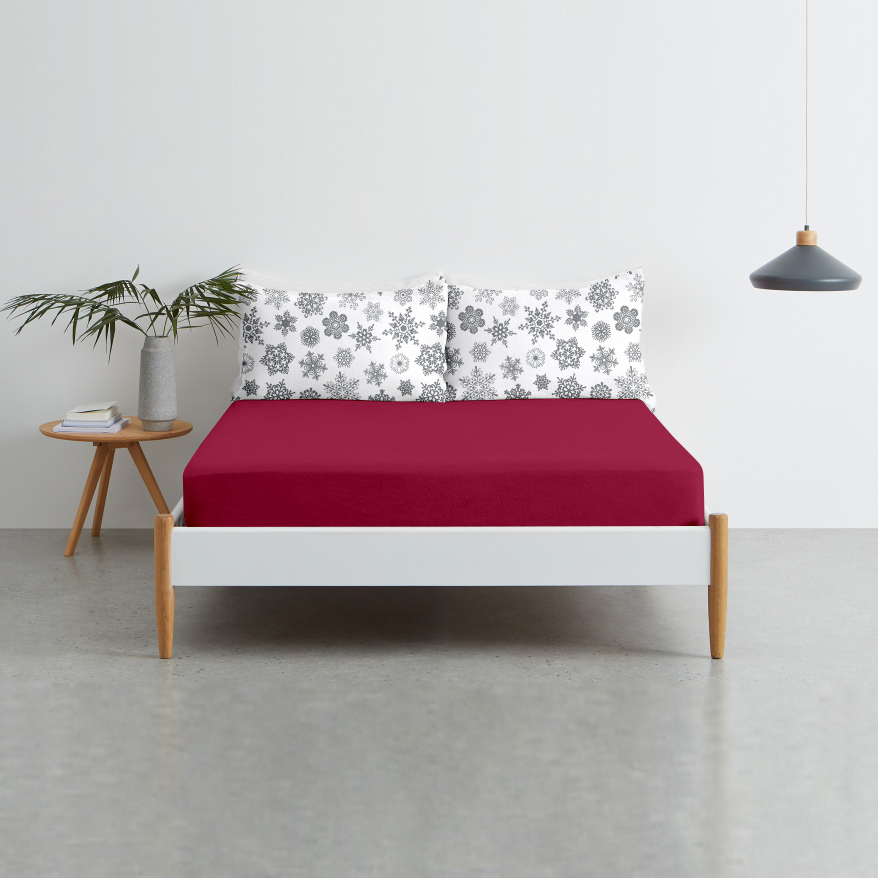 

Простынь на резинке Cosas Snowflakes Grey Bordo 140x200x20 + наволочки 50х70 2 шт