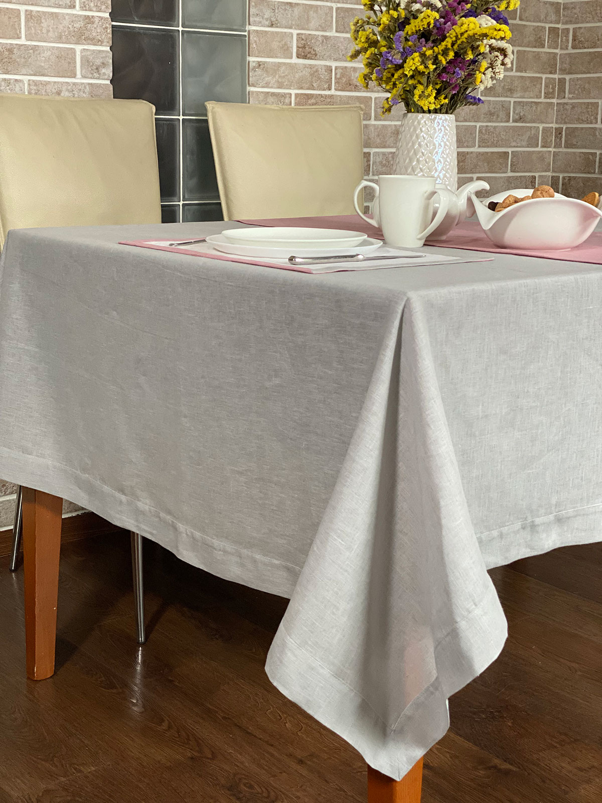 

Льняная скатерть светло-серая 150 x 300 см - linen island
