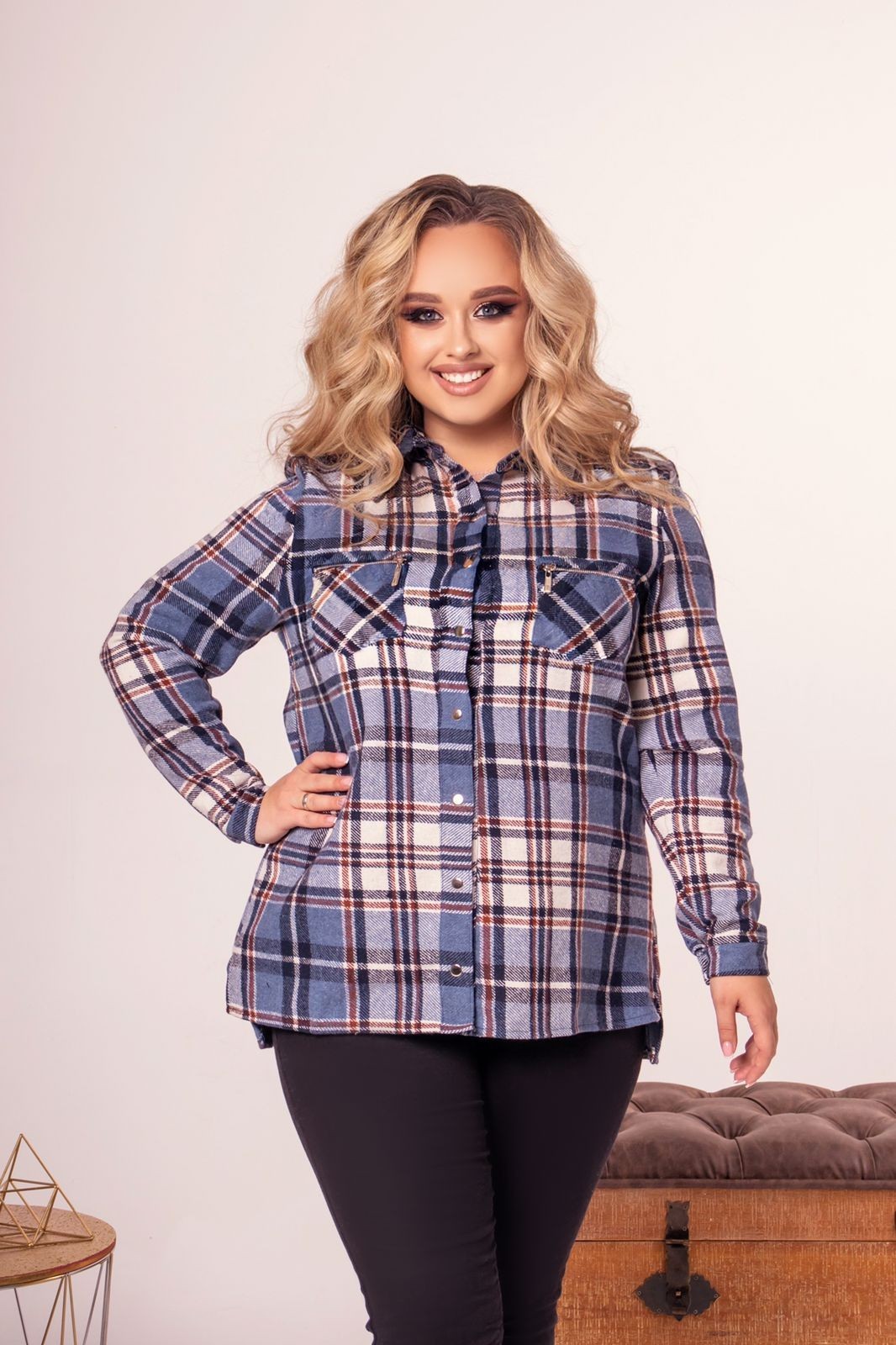 

Женская рубашка Lady Look теплая в клетку 121 синяя 60