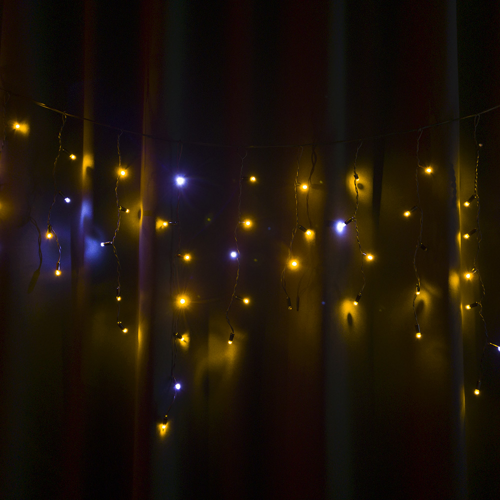 

Гирлянда уличная STARLIGHT бахрома 75LED белый/желтый 2х0.7м IP44 черный провод (57265)