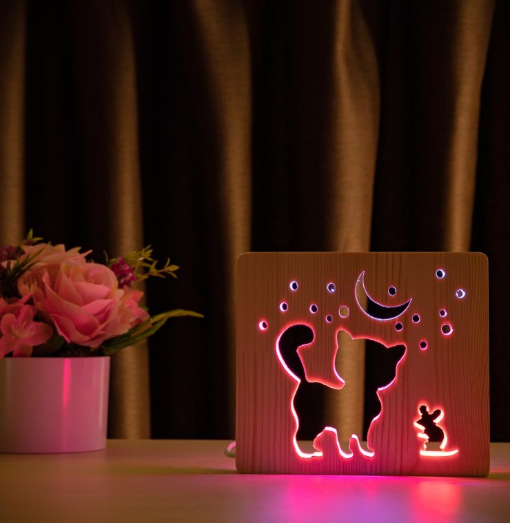 

Ночник светильник LED Кот и Мышка с пультом и регулировкой цвета (двойной RGB)